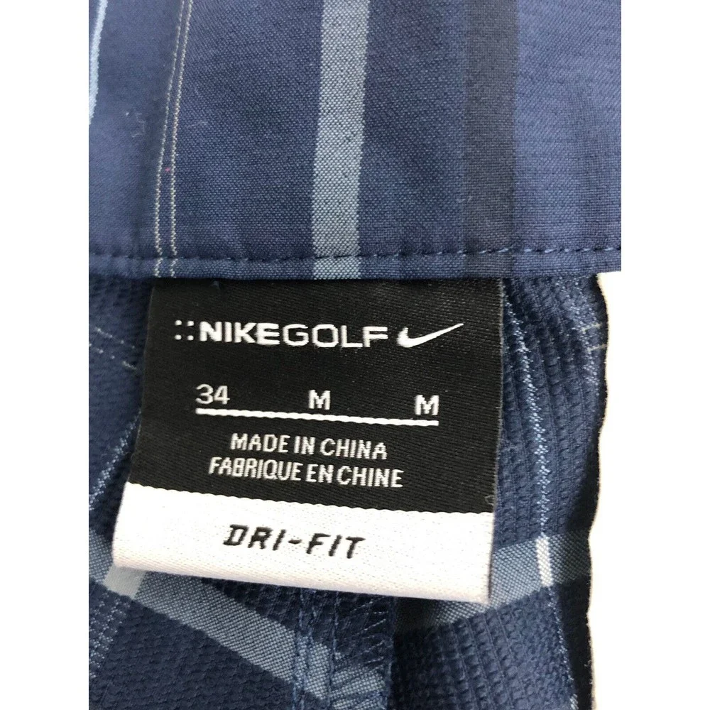 Nike Golf Men's Chino Golf Shorts 34 Plaid Blue FIT DRY Stretch